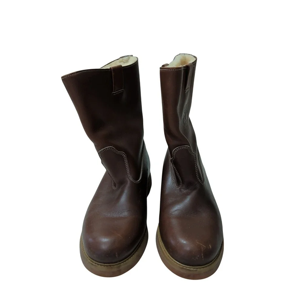 Vintage Timberland Shearling Lined Work Boots Mens 9.5 Wide Brown Vibram Sole